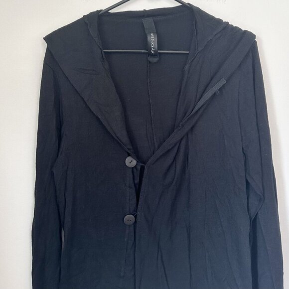 Minoar Black Lightweight Wool Hooded Cardigan - Size: Medium - Picture 2 of 8